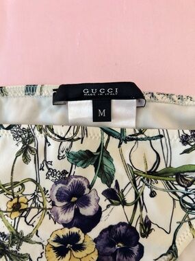 Gucci Floral Silk Top in Ivory with Purple & Yellow Flowers